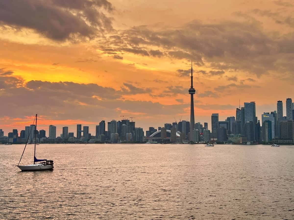 One of the best views in Toronto is the skyline at sunset from the Toronto islands.
