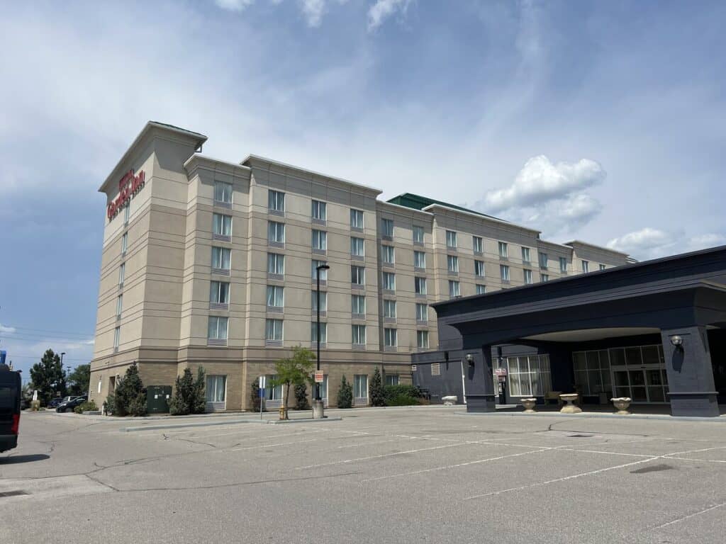Outside view of the Hilton Garden Inn Hotel located in Vaughan, Ontario, near Canada's Wonderland.