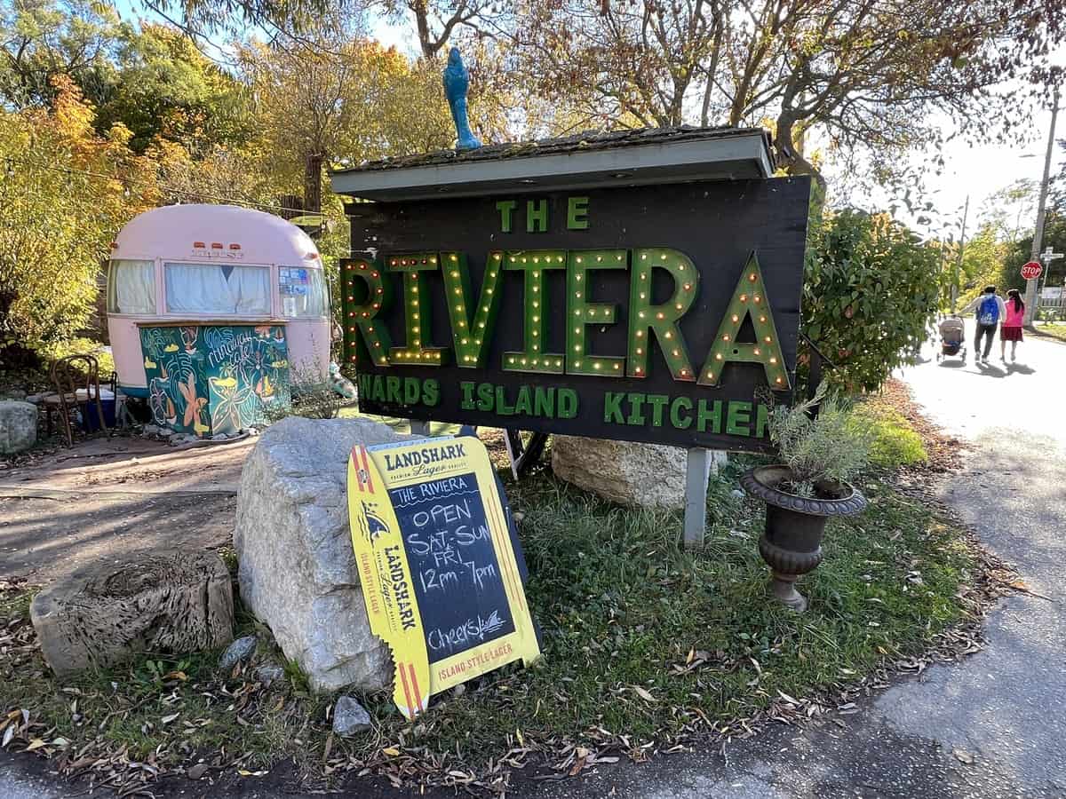 Sign for the Riviera Cafe on Ward's Island.